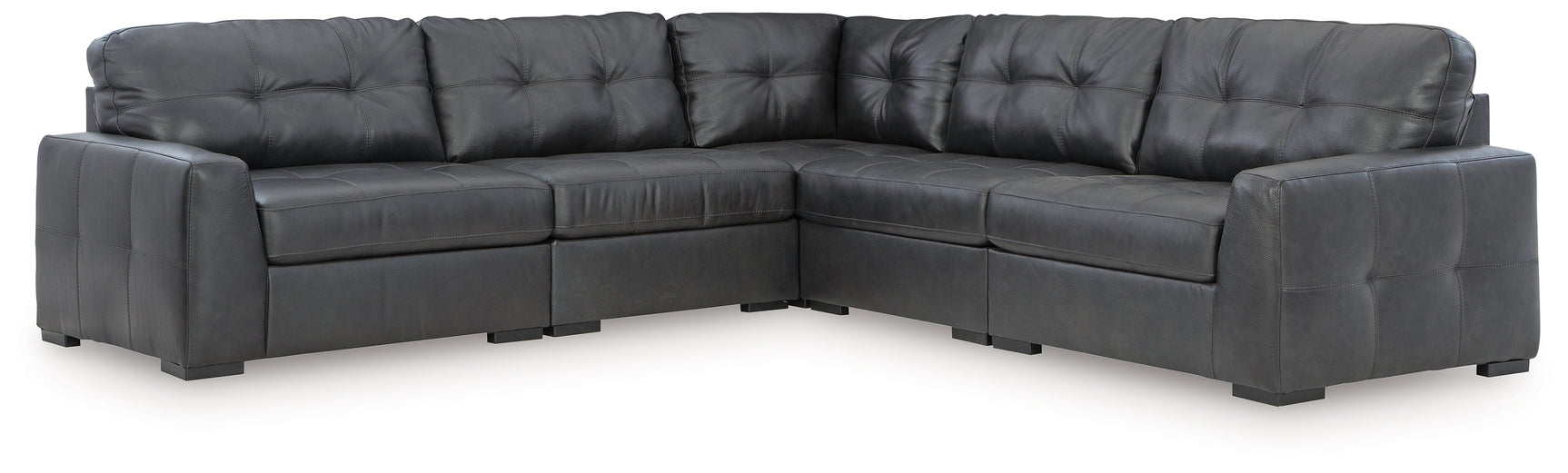 Side view of Brindley Pier Fog Leather 5-Piece Sectional