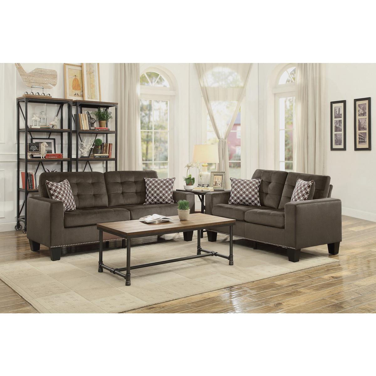 Lantana Chocolate Fabric Tufted Sofa angled front view