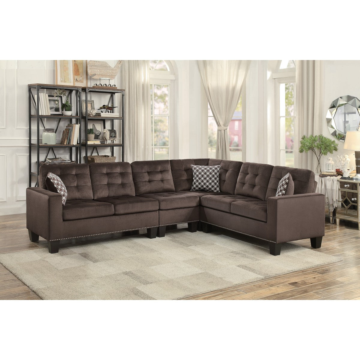 side view of Lantana Chocolate Fabric Reversible Sectional sectional sofa