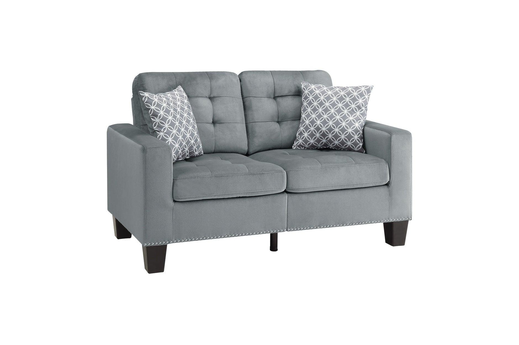 Side angle view of Lantana Gray Fabric Tufted Sofa