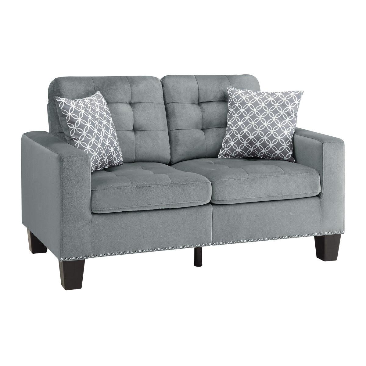 Lantana Gray Tufted Fabric Loveseat side view