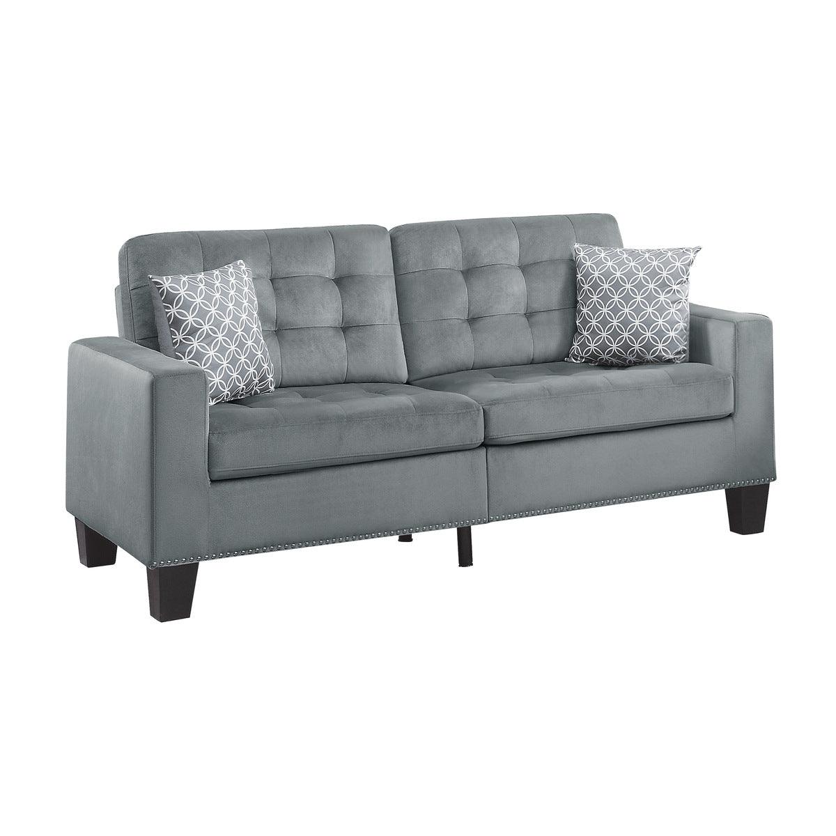 Side view of Lantana Gray Tufted Fabric Sofa