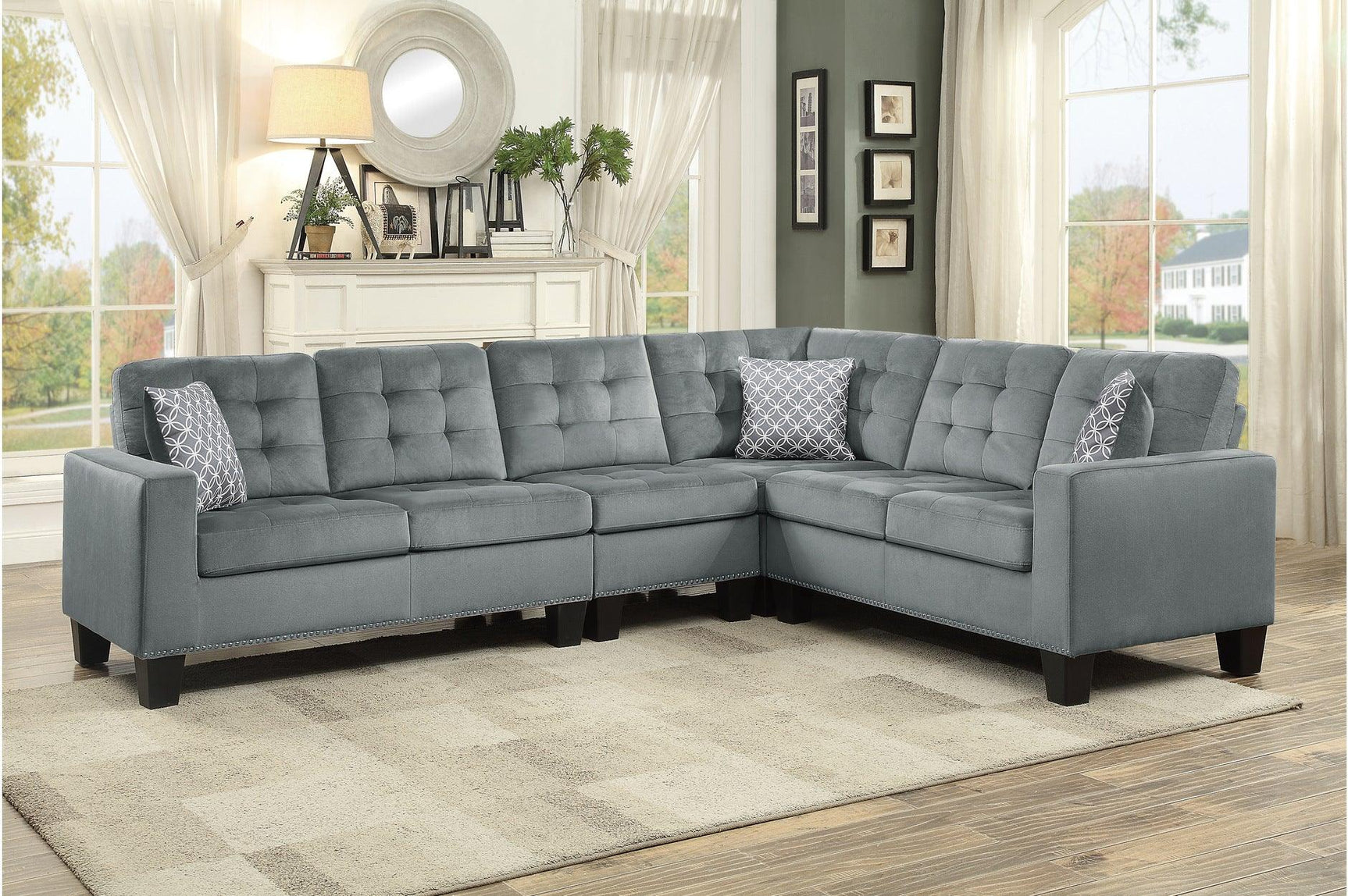 Lantana Gray Fabric Tufted Loveseat main front view