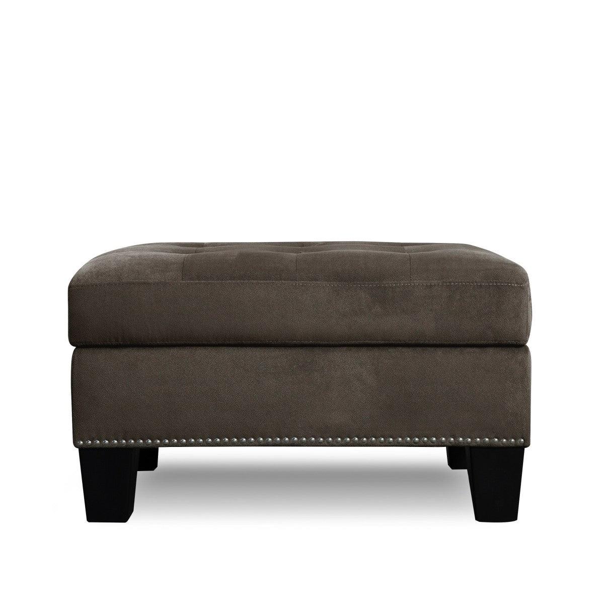 Lantana Chocolate Velvet Tufted Storage Ottoman side view