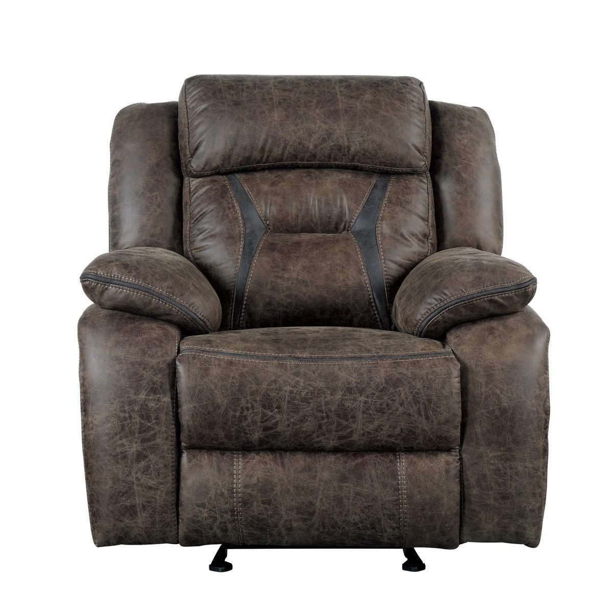 Madrona Hill Dark Brown Solid Wood Plywood Polished Microfiber Upholstery Glider Reclining Chair - Ella Furniture