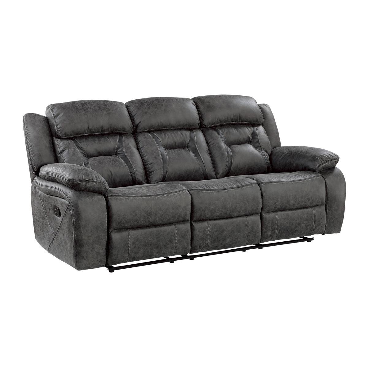Madrona Hill Gray Solid Wood And Plywood Polished Microfiber Upholstery Double Reclining Sofa - Ella Furniture