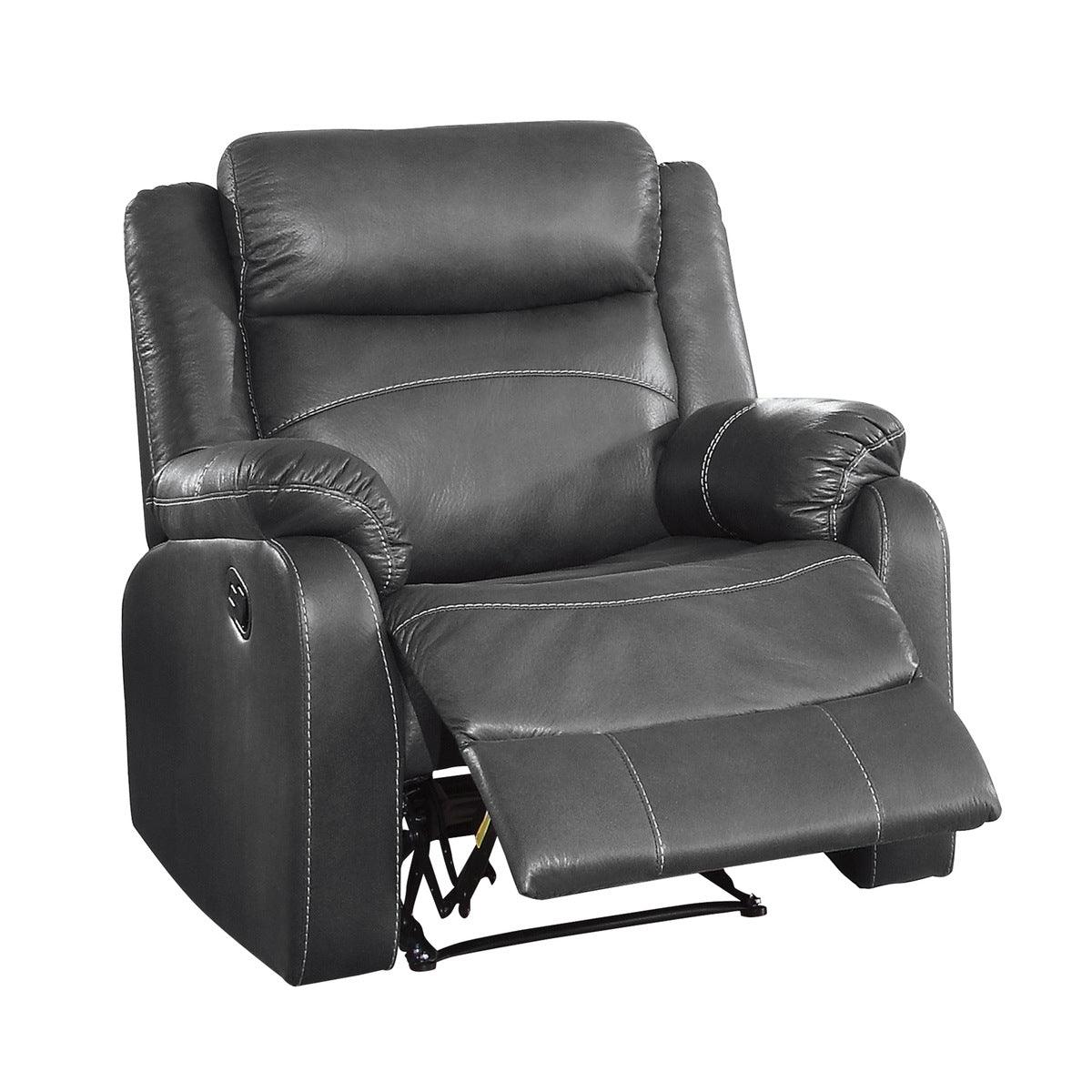 Yerba Dark Gray Lay Flat Reclining Chair, close-up of polished microfiber upholstery