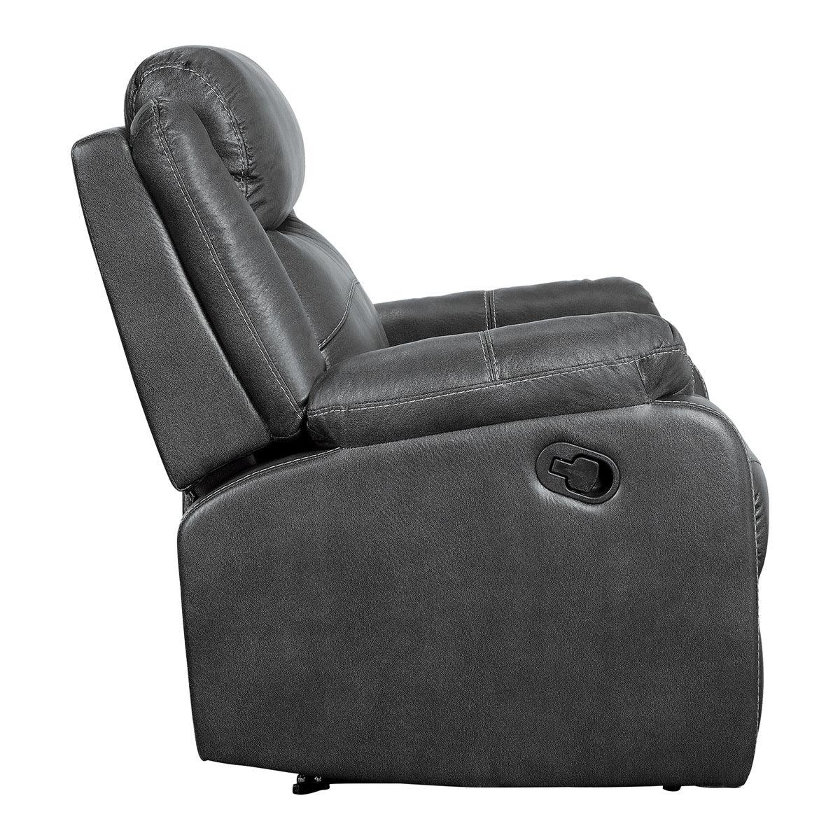 Yerba Dark Gray Lay Flat Reclining Chair, side view showing reclining feature