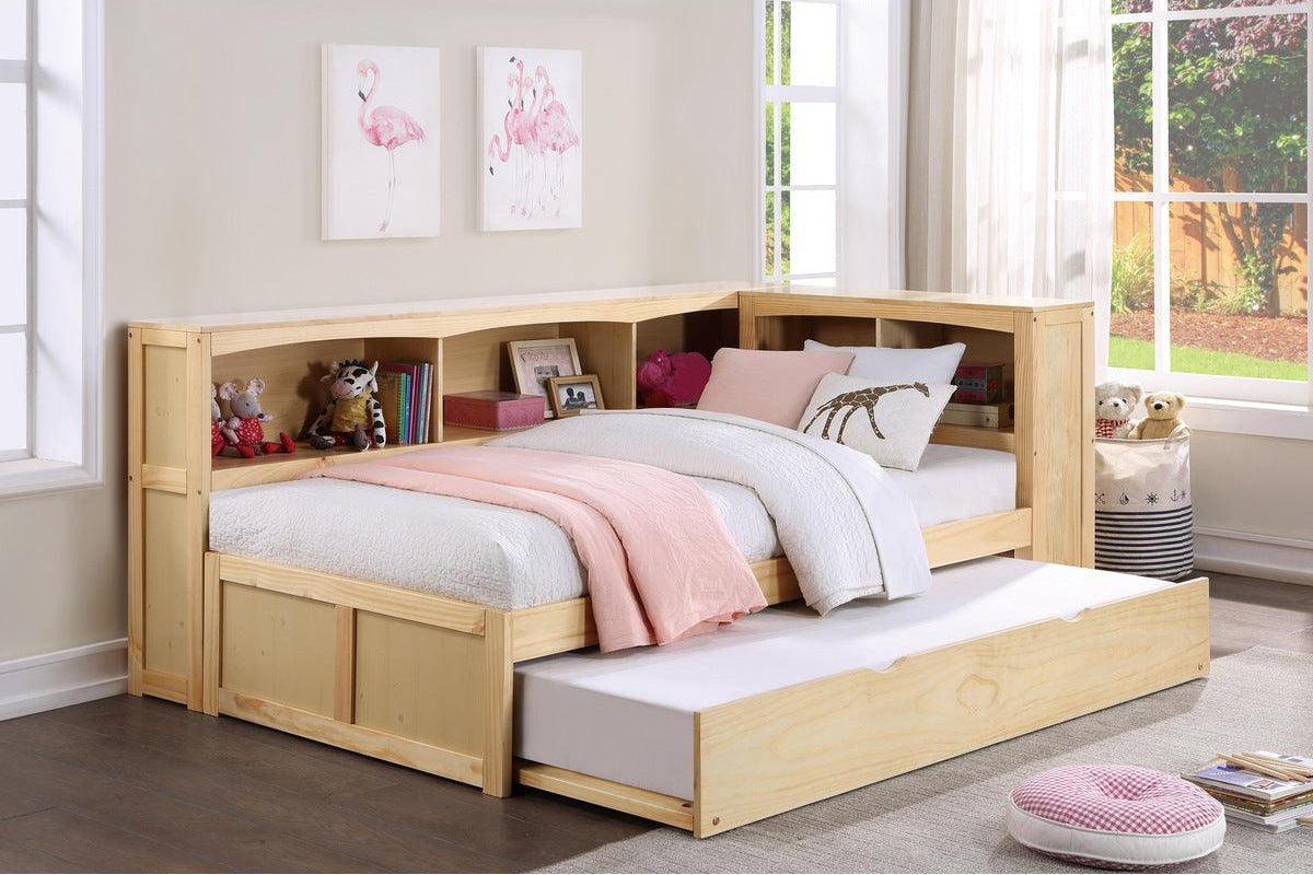 Bartly Natural Pine Twin Bookcase Corner Bed corner detail