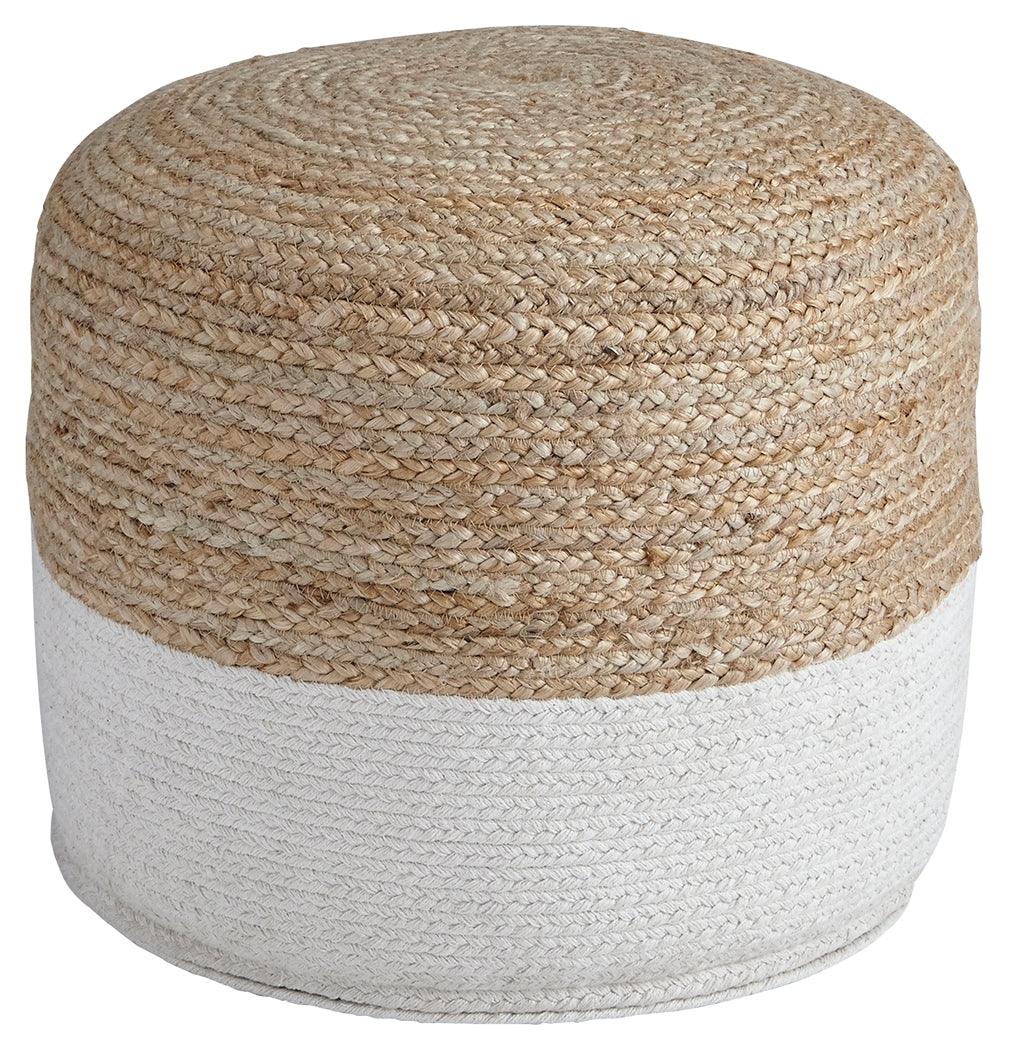 Sweed Valley Natural/white round pouf side view