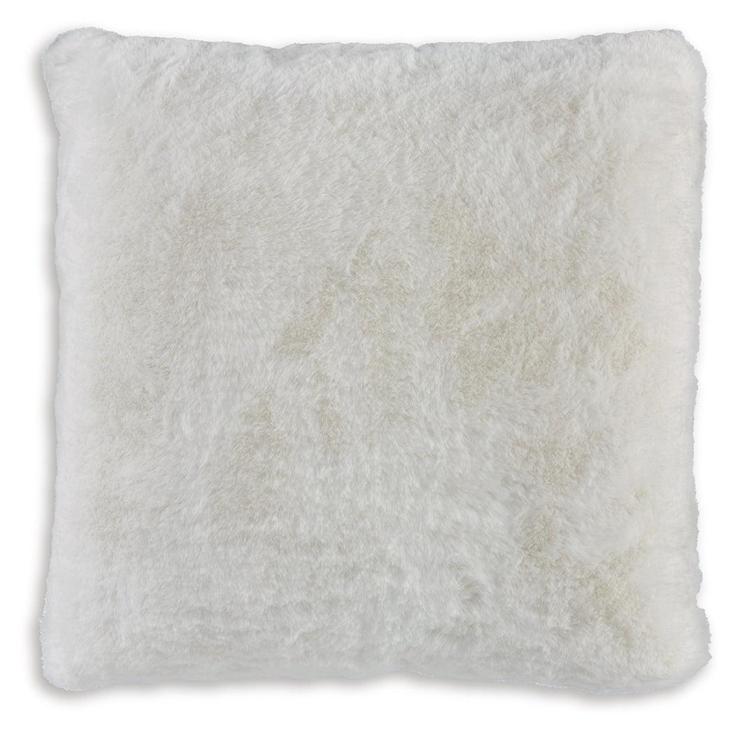 Gariland White Pillow side angle showing fur texture