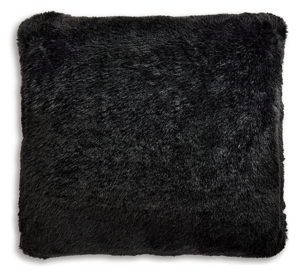 Gariland Black Faux Fur Pillow side angle showing texture