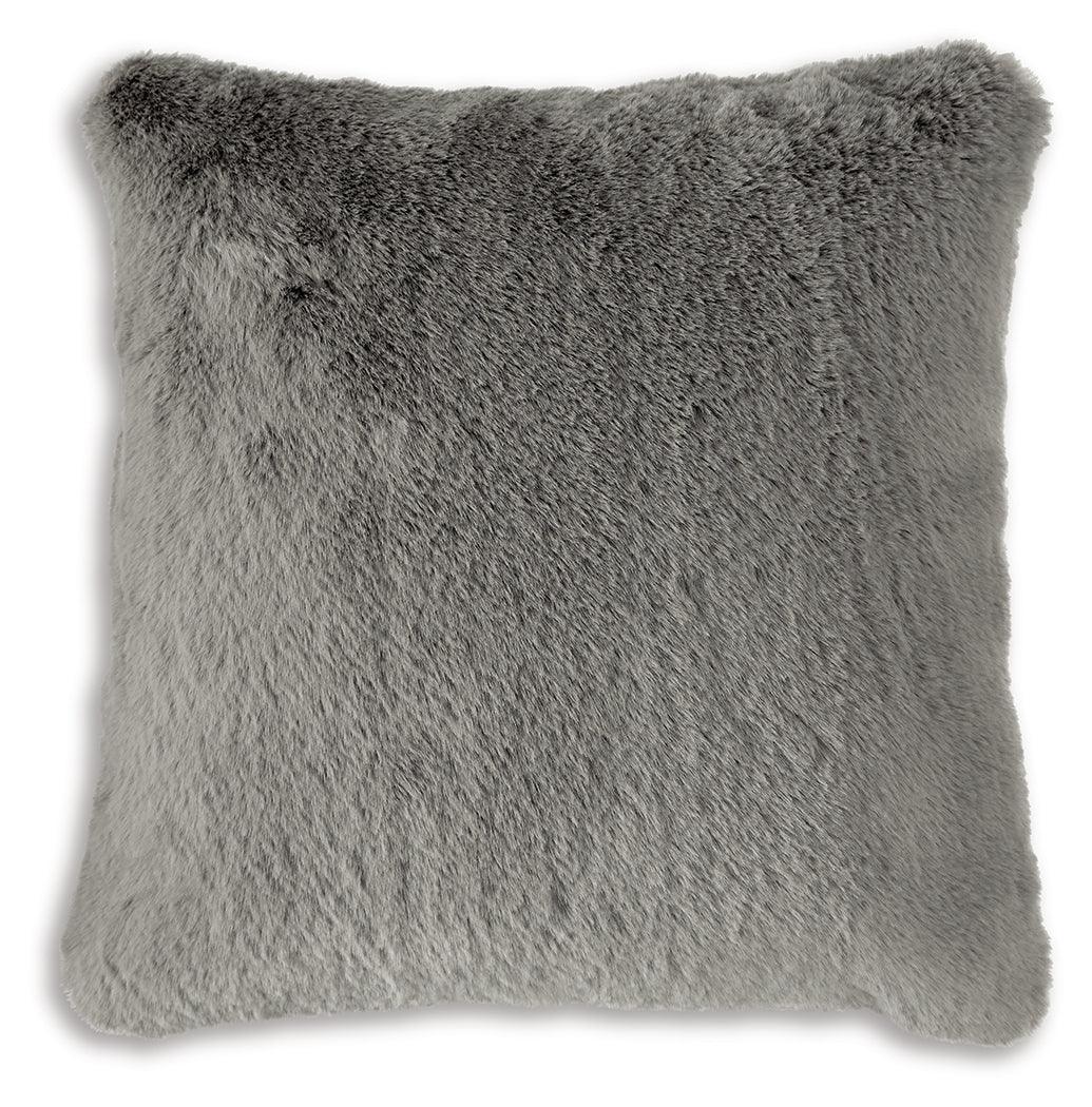 Gariland Gray Faux Fur Pillow angled side view