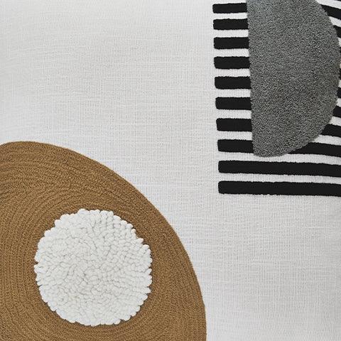 Fabric swatch showing black, white, and honey colors
