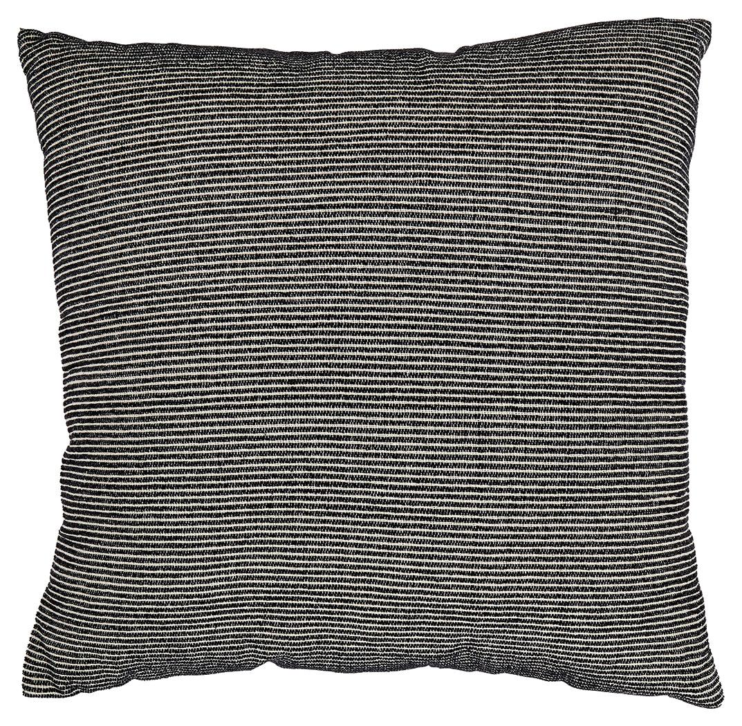 Edelmont black and linen striped pillow side view