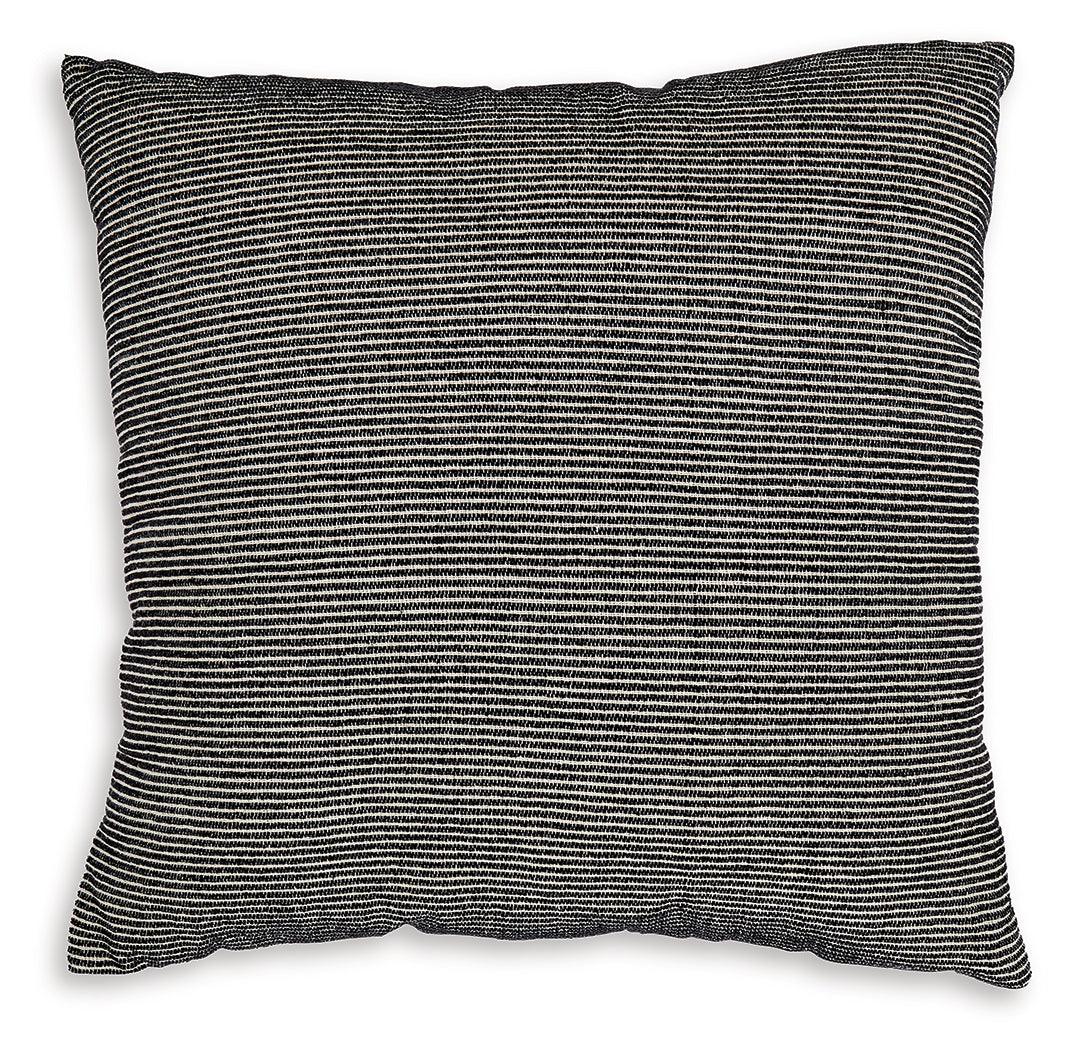 Side angle of Edelmont Black and Linen Striped Pillow