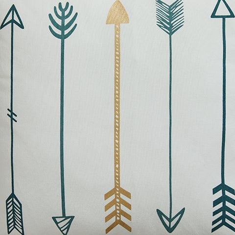 Gyldan fabric swatch with white teal gold colors
