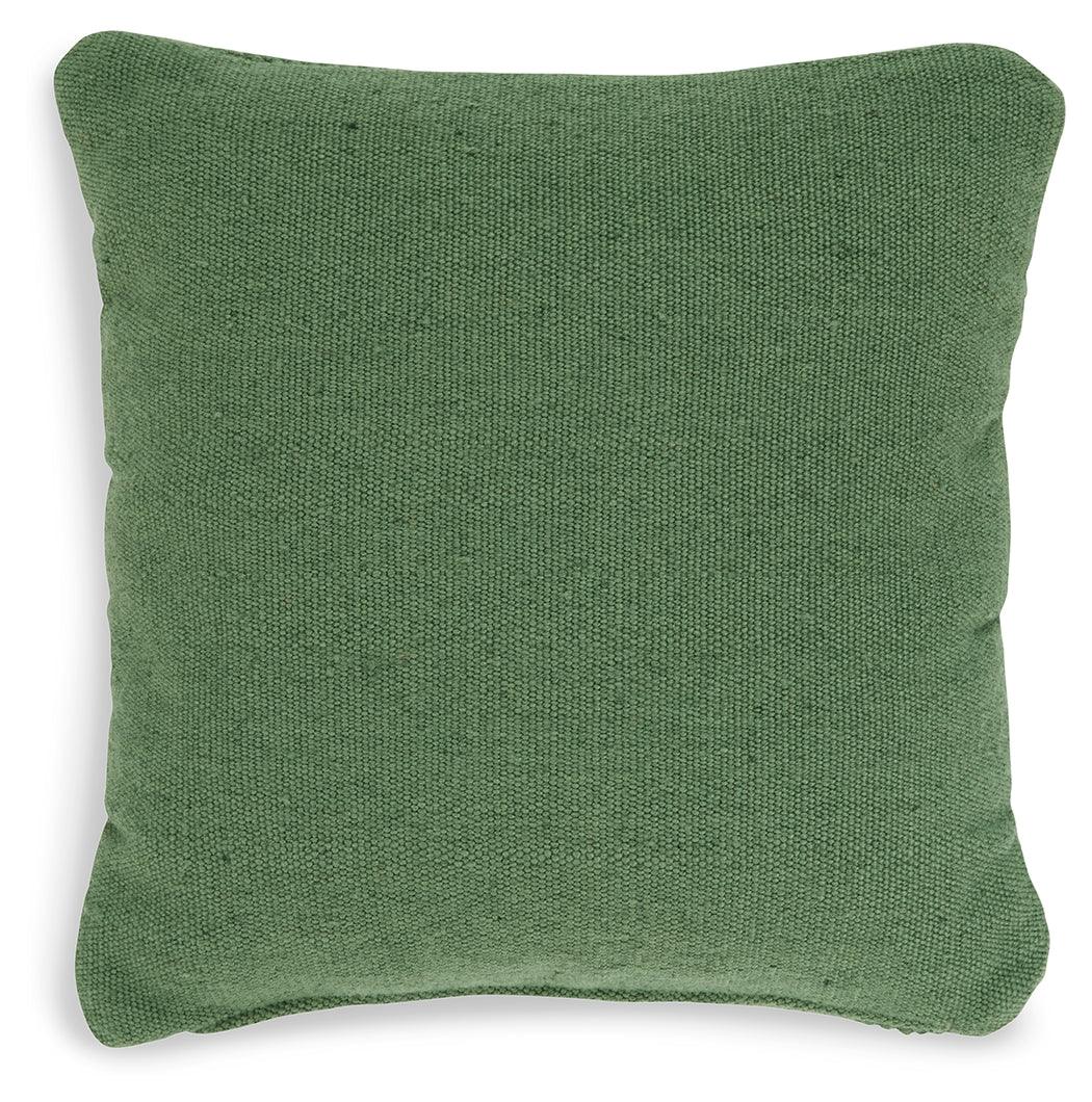 Close-up of zipper closure on Rustingmere Green Pillow