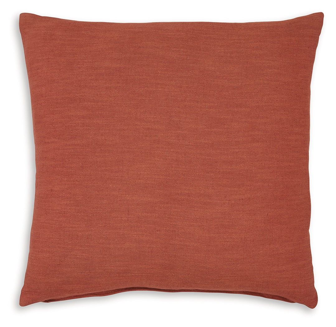 Thaneville rust accent pillow zipper detail
