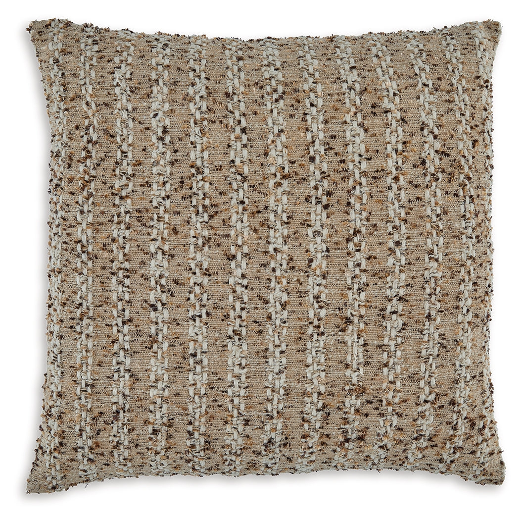 Side view of Vorlane pillow showing woven striped texture