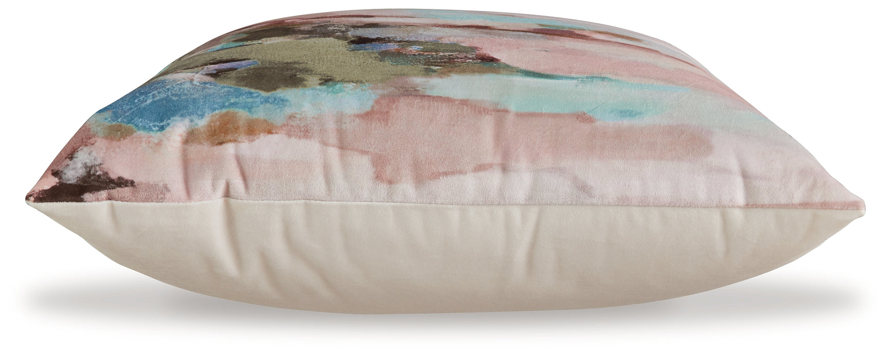 Back view of Lauretwood pillow with solid cream fabric