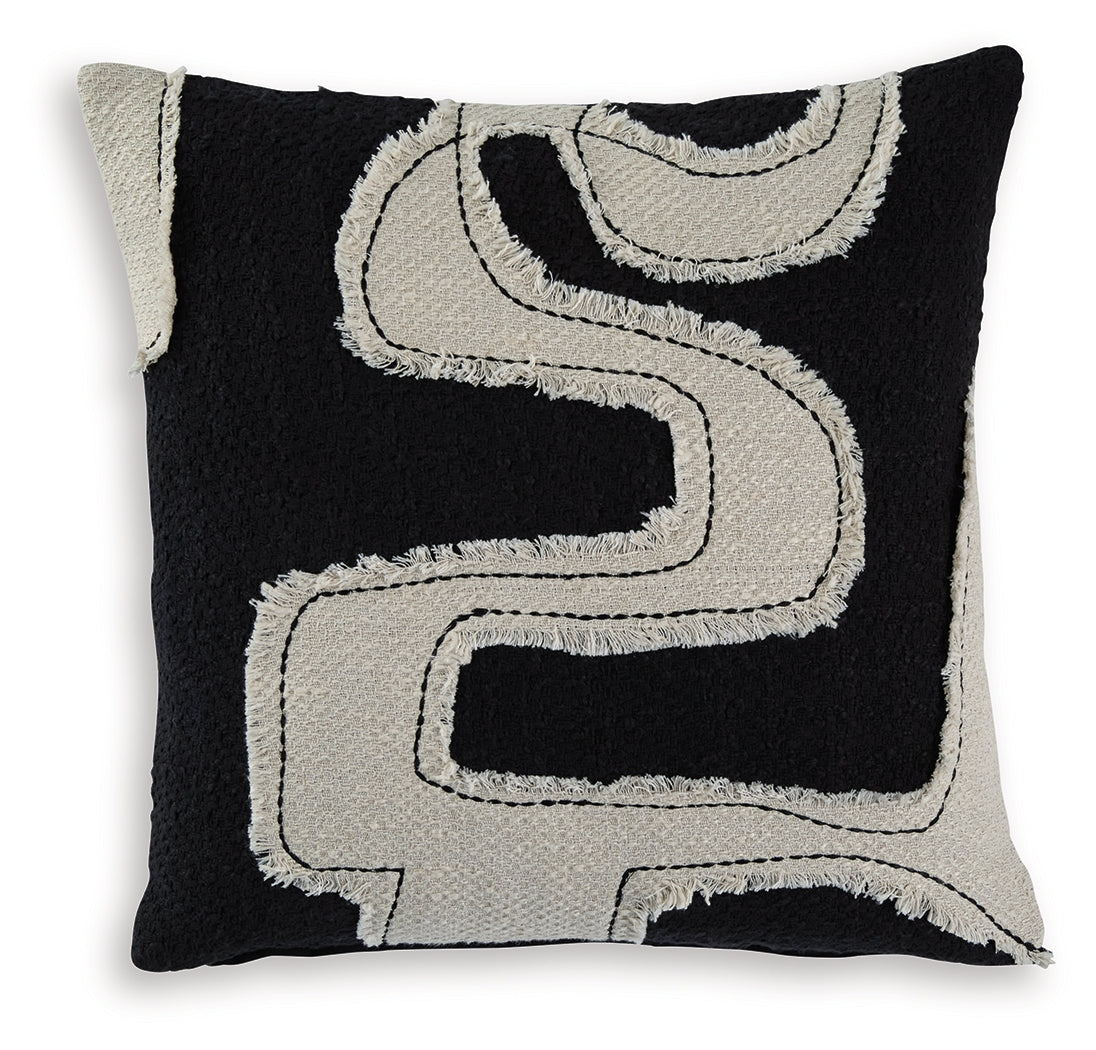 Side view of Veerbank black and beige decorative pillow