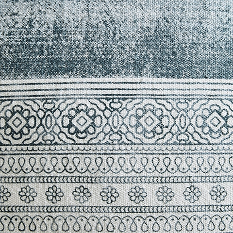 Fabric swatch showing blue and white stripes of Harperville pillow