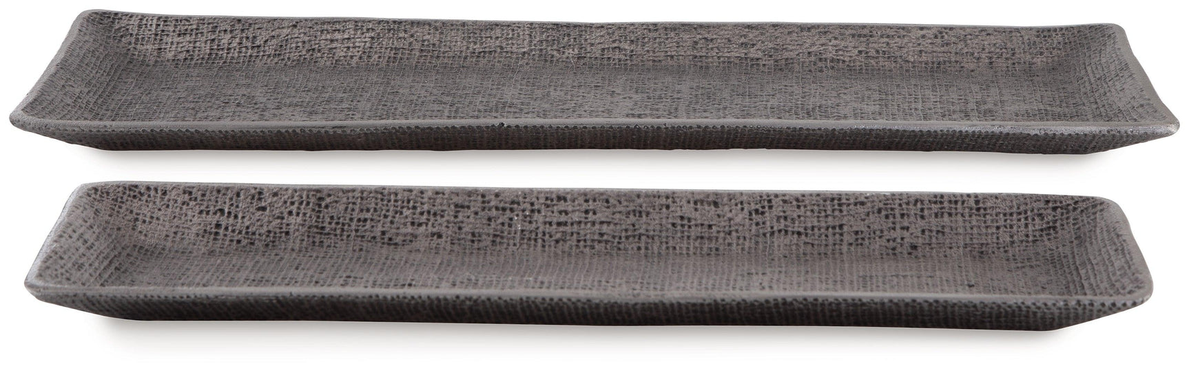 Garekton Pewter Finish tray set close-up of textured surface