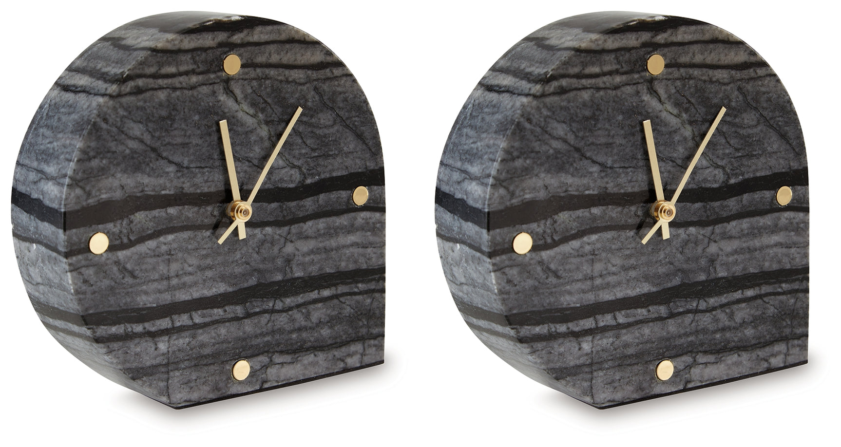 Janmour table clock side angle showing marble finish