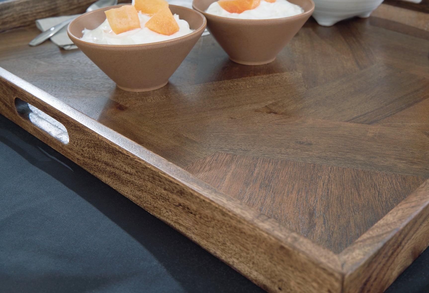 Detailed view of Heddford Tray wood finish and texture