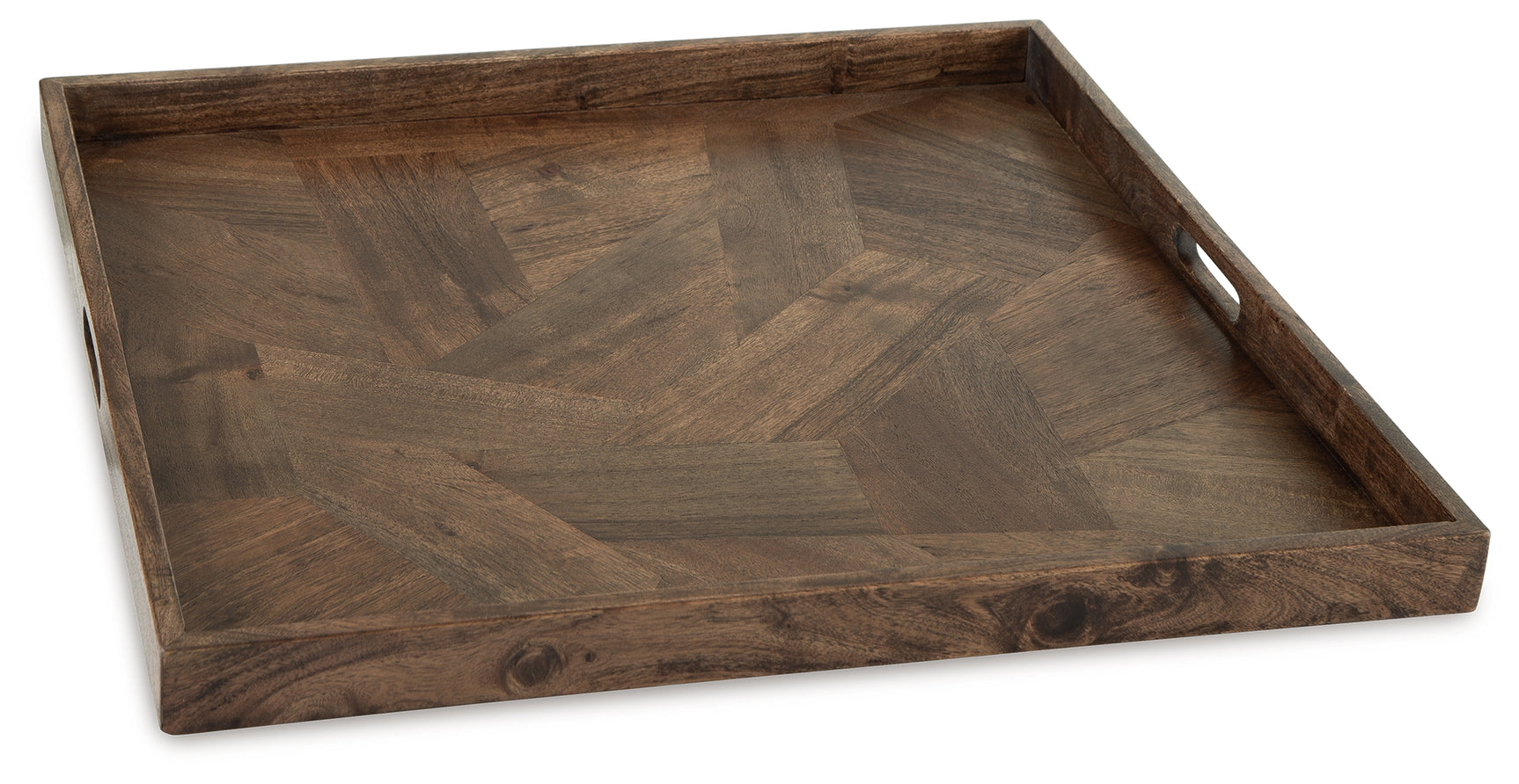 Heddford Tray angled side view highlighting thickness and wood texture