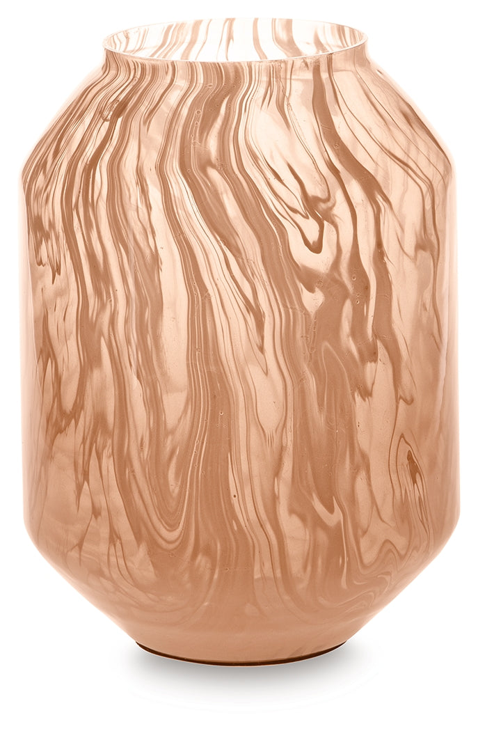 Dushby blush pink glass vase, front view
