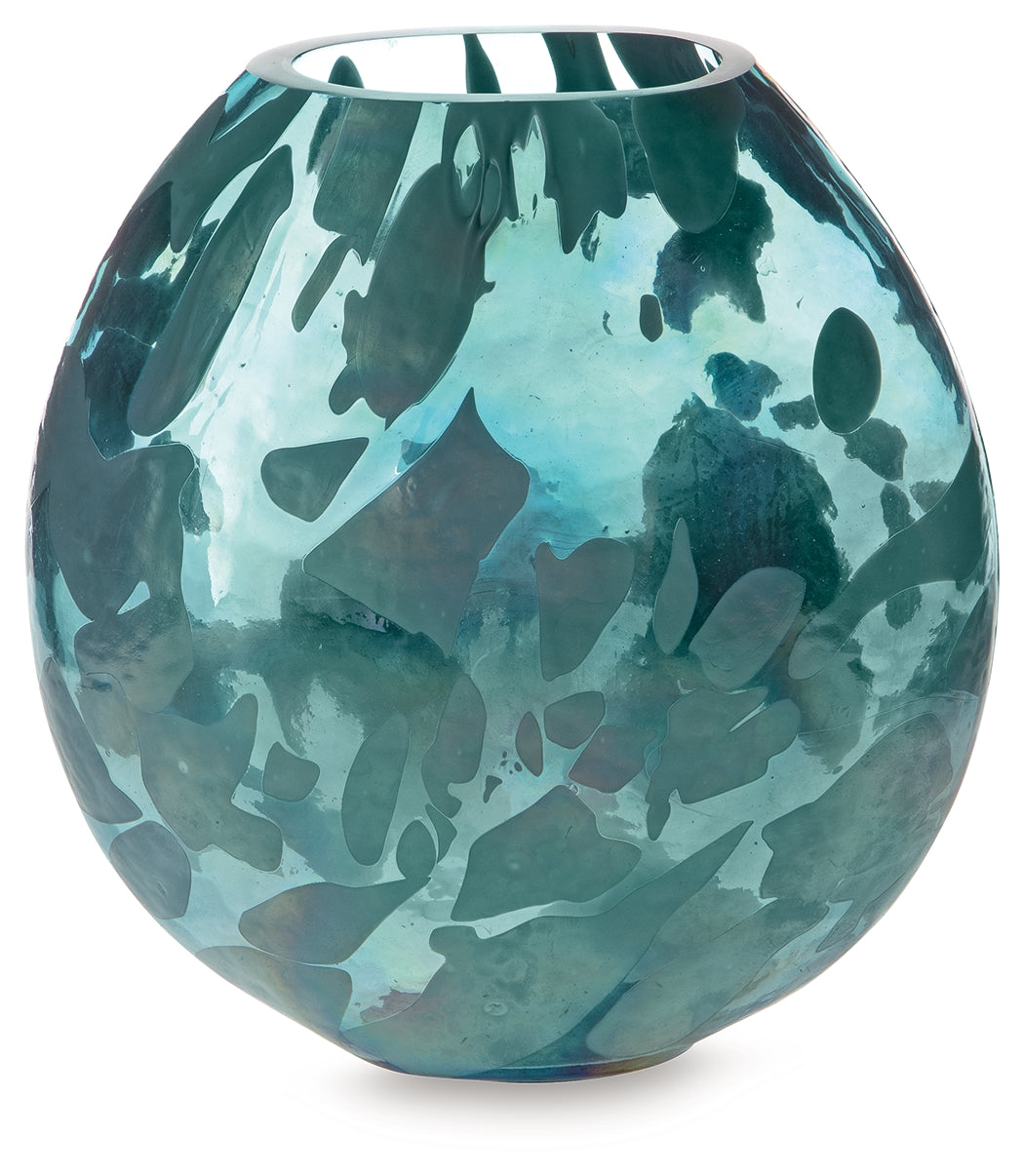 Close-up of iridescent teal finish on Cartshaw Vase