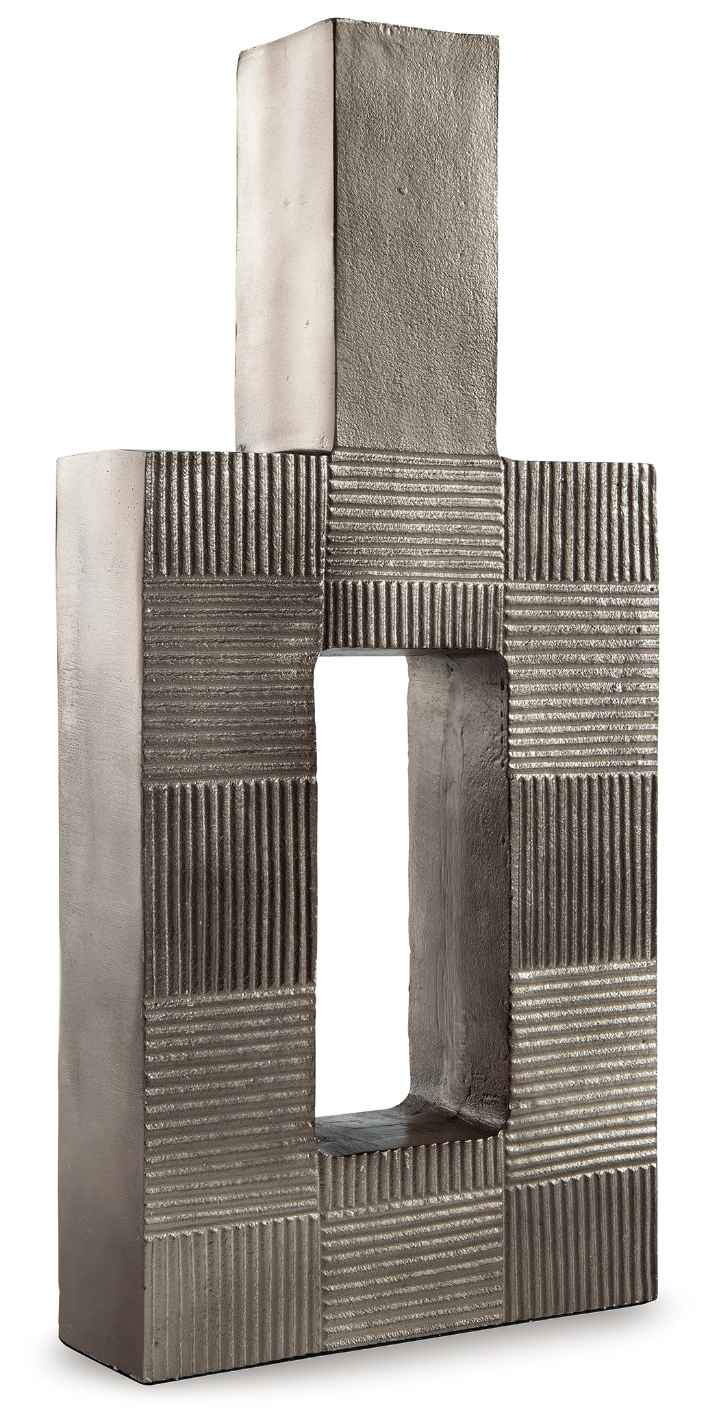 Wrengrove vase side detail showing textured antique nickel finish