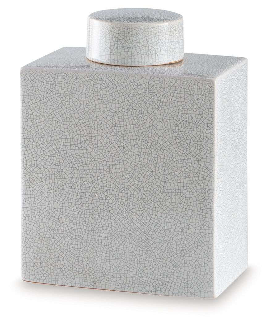 Haddworth Antique White ceramic jar front view