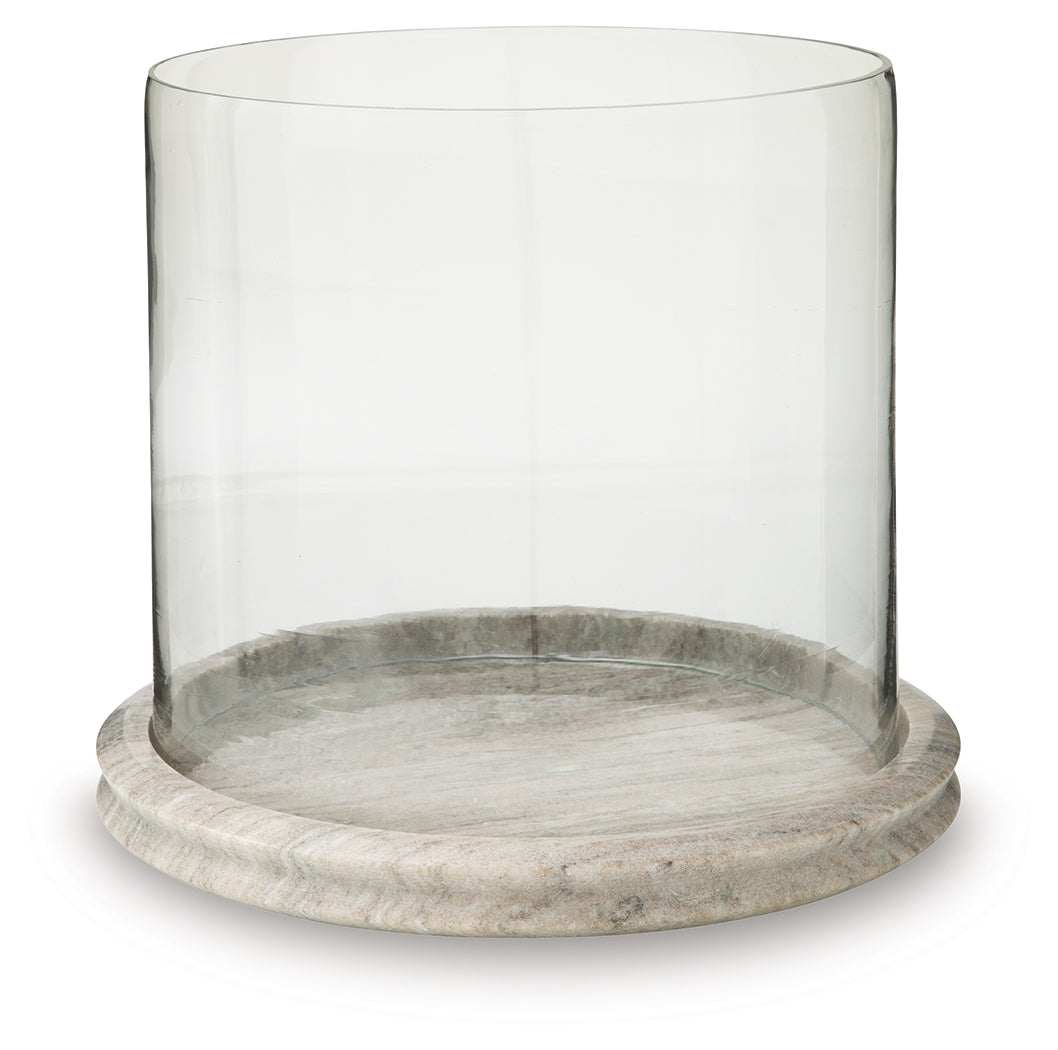Saskia candle holder side angle highlighting clear glass design