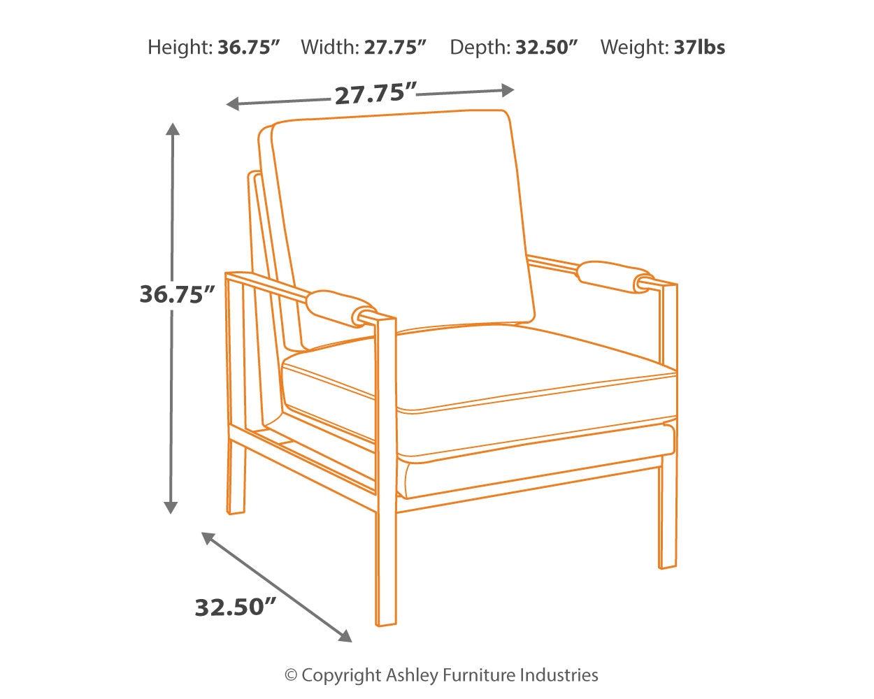 Dimension diagram of Peacemaker Brown Accent Chair