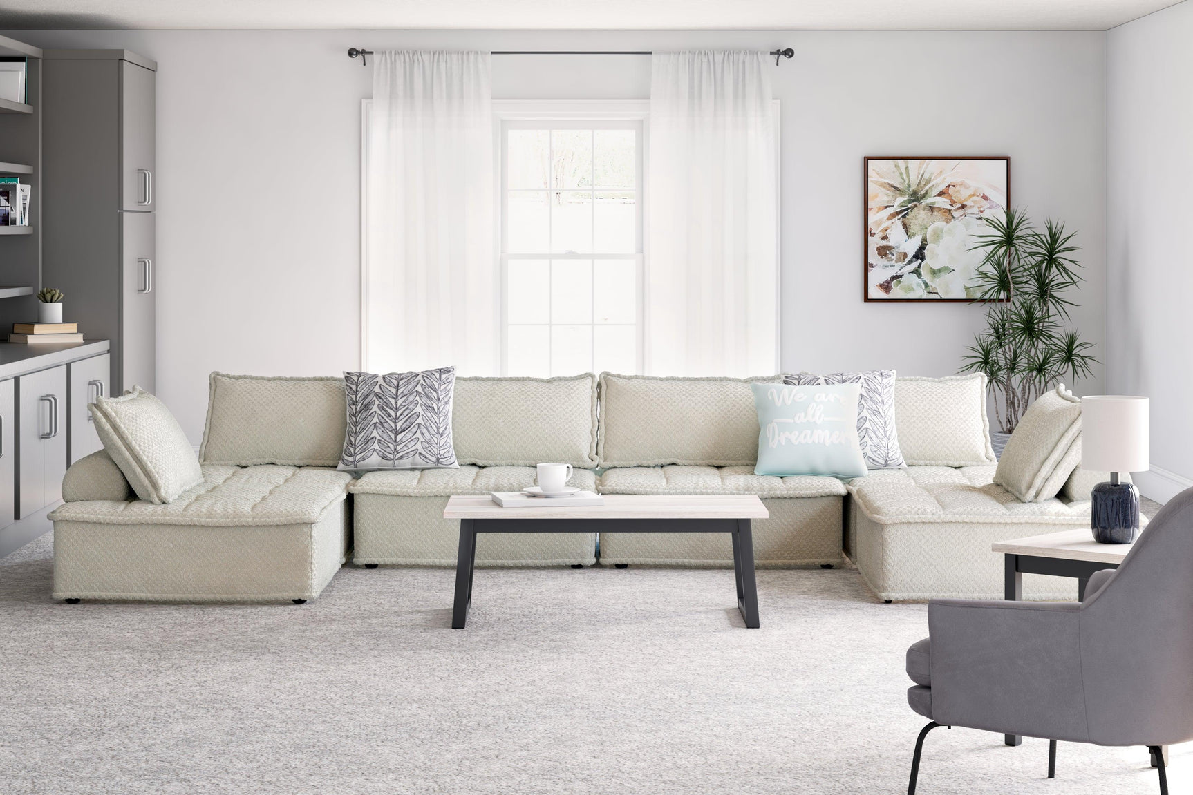 Side perspective of Bales Taupe sectional sofa