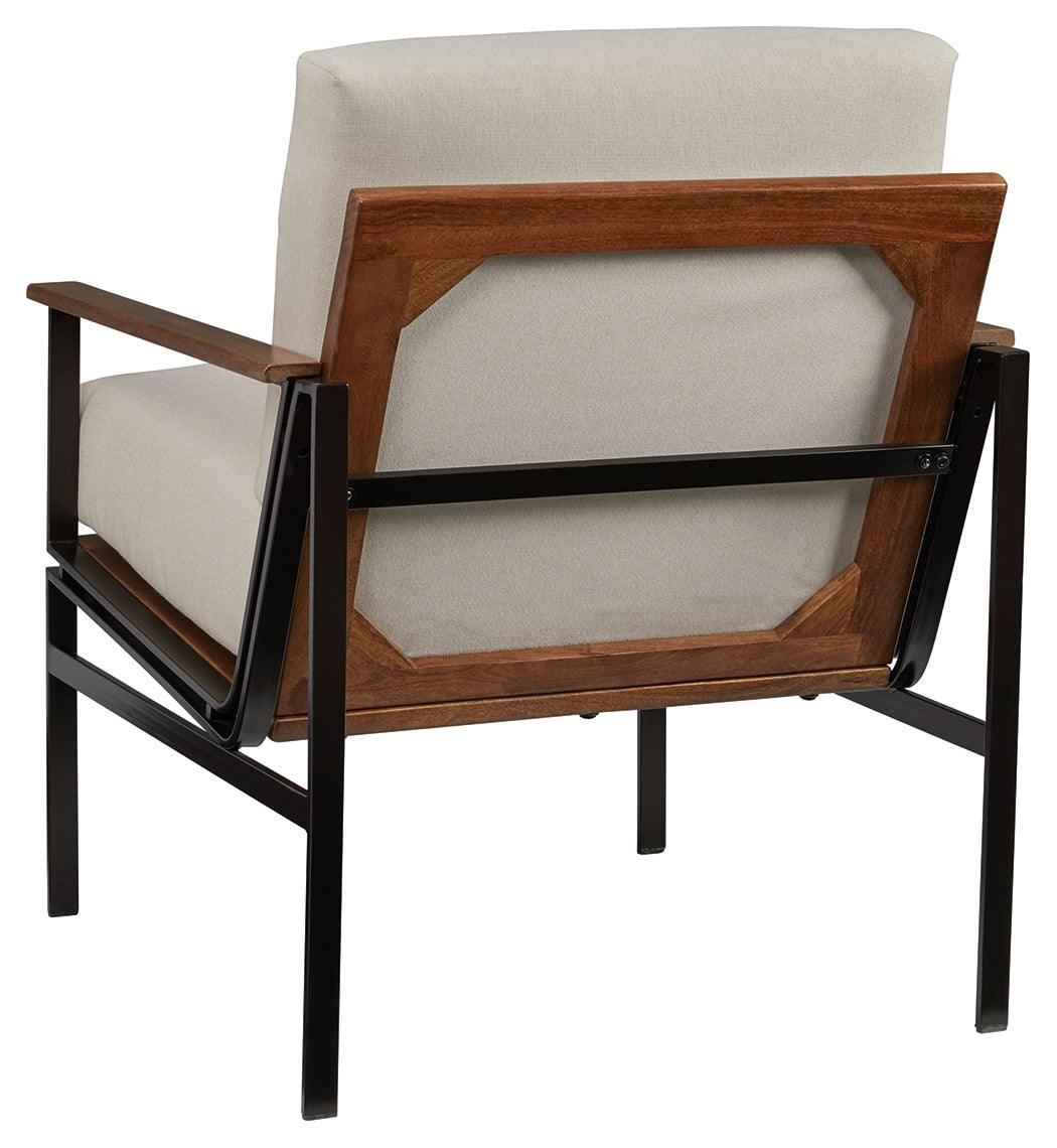 Close-up of Tilden accent chair ivory and brown upholstery fabric