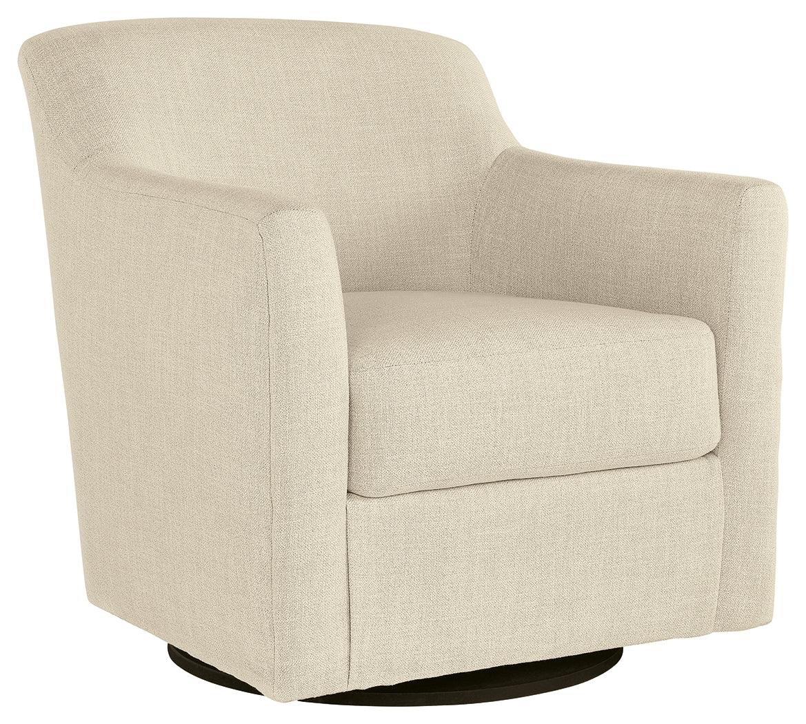 Bradney Linen Upholstered Swivel Accent Chair angled view