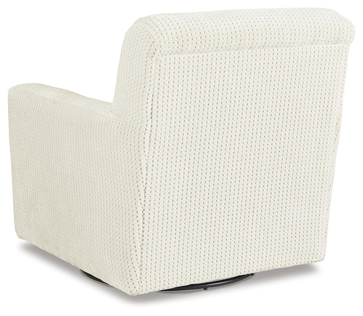 Herstow Ivory Swivel Glider Accent Chair rear view ivory upholstery
