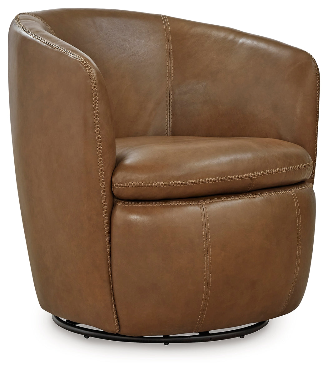 Kierreys Caramel Leather Swivel Chair head-on view
