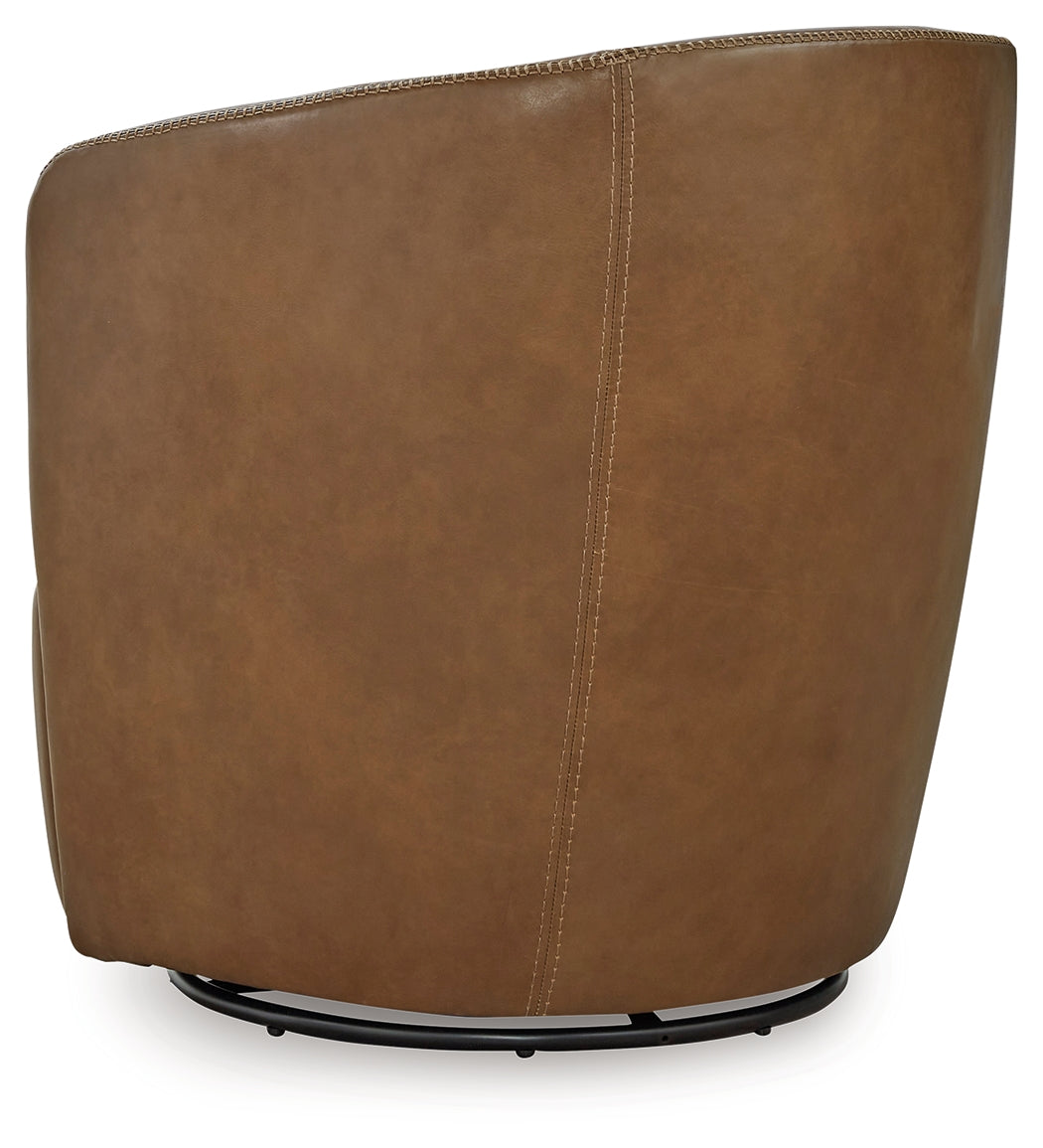 Kierreys Caramel Leather Swivel Chair detail view