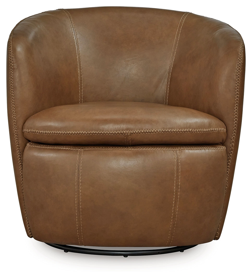 Kierreys Caramel Leather Swivel Chair side profile