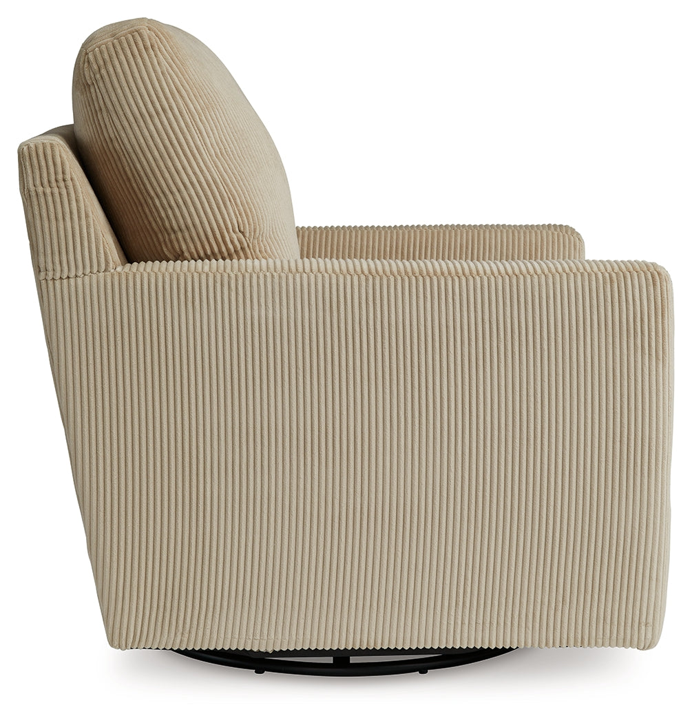 Side profile showing swivel base