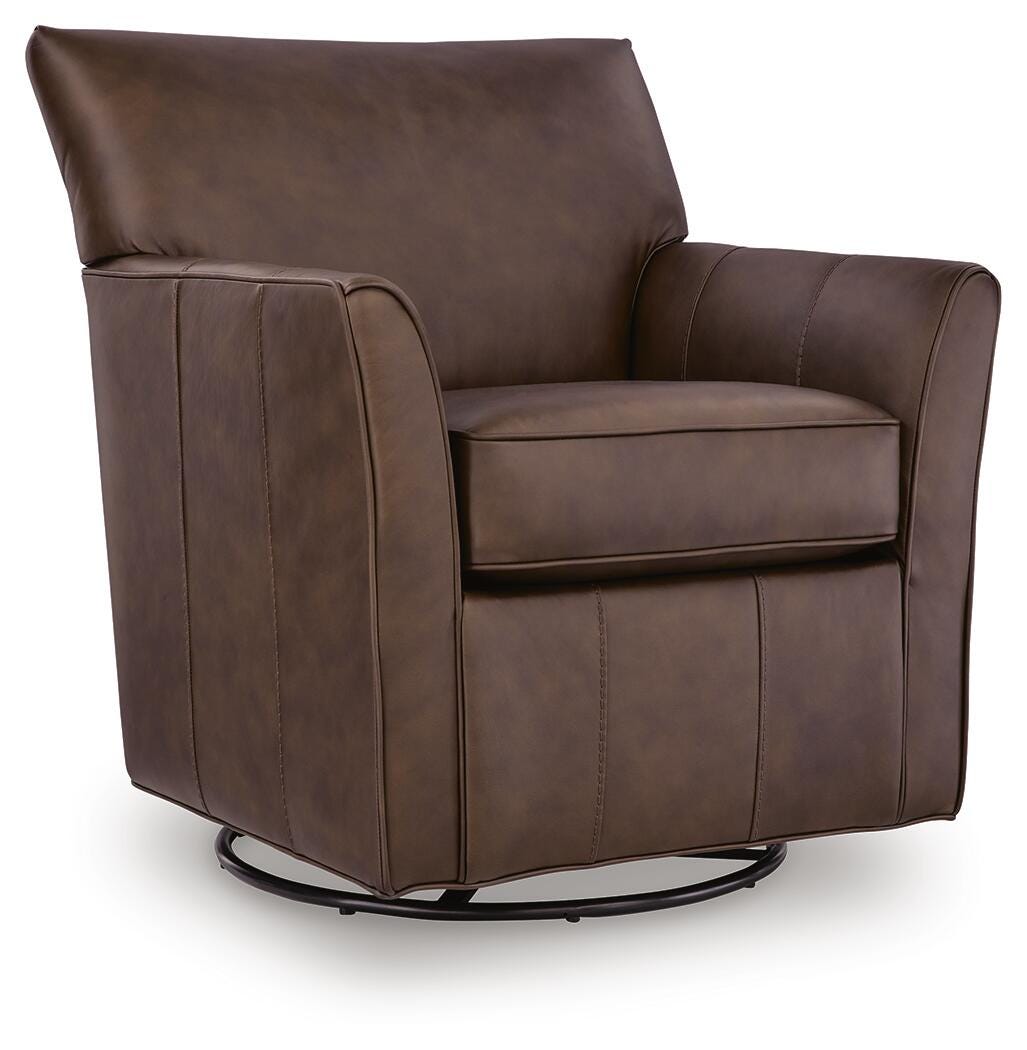 Braydunn Espresso Brown Swivel Glider Accent Chair angled view