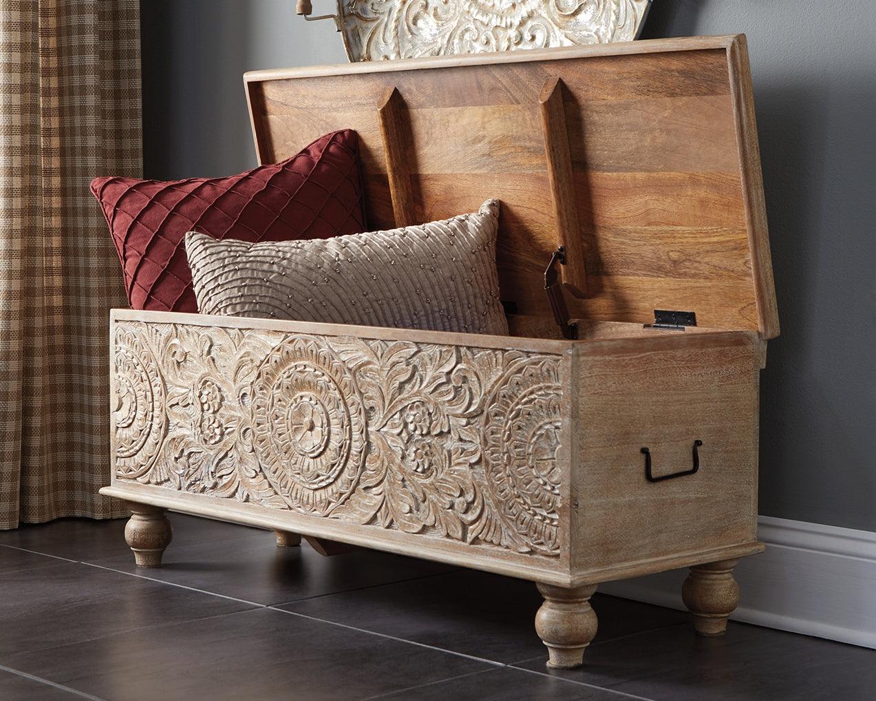 Fossil Ridge Beige Storage Bench - Ella Furniture