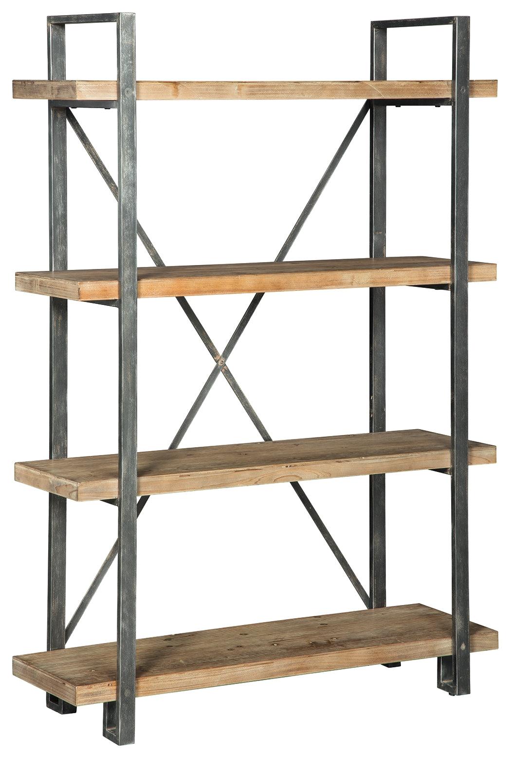 Forestmin Brown and Black Bookcase side view showing shelves and drawer