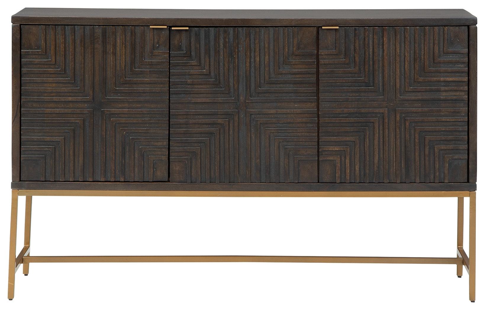 Elinmore Accent Cabinet side profile highlighting gold accents