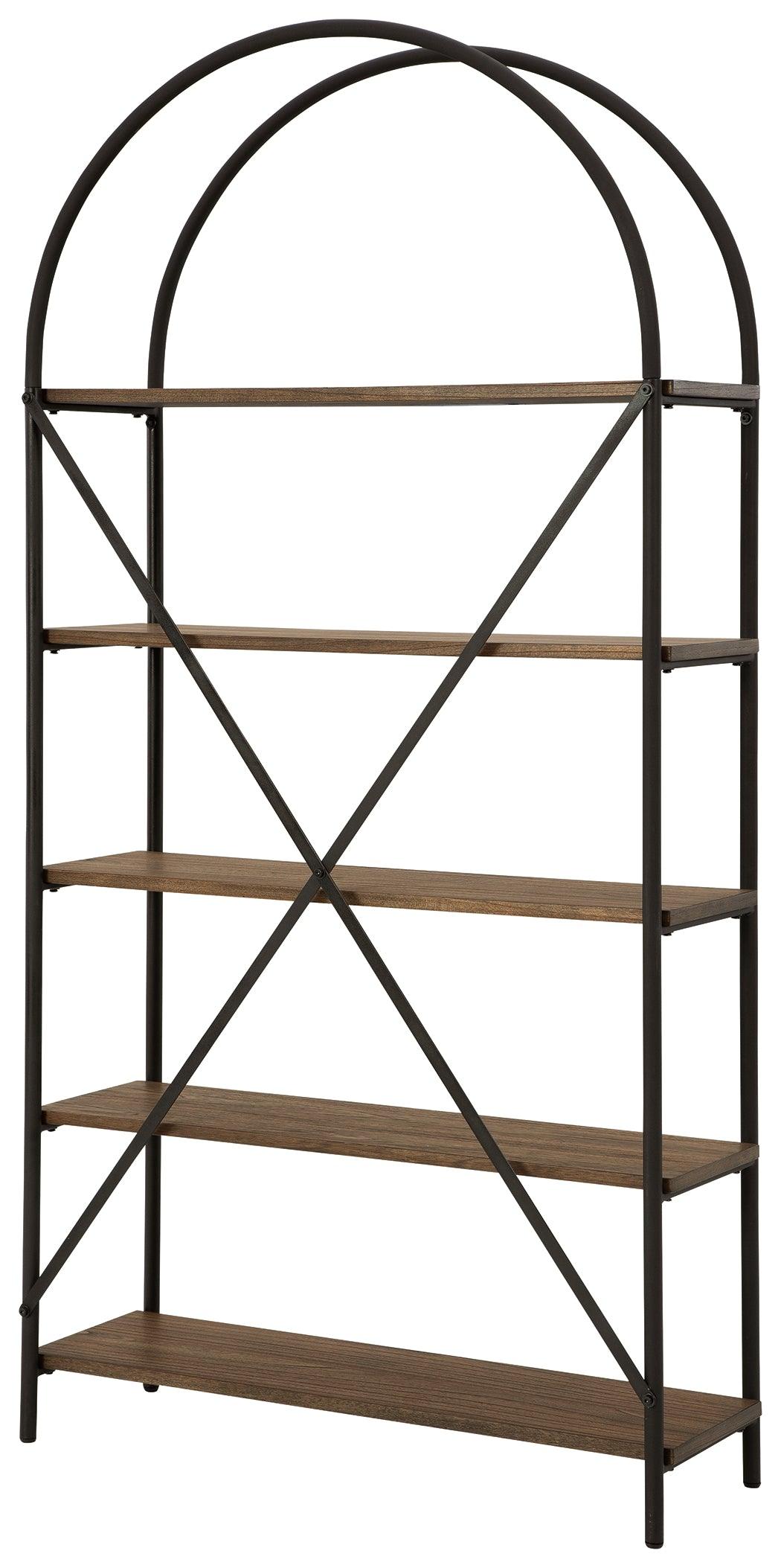 Close-up of Galtbury bookcase metal frame and wooden shelves finish